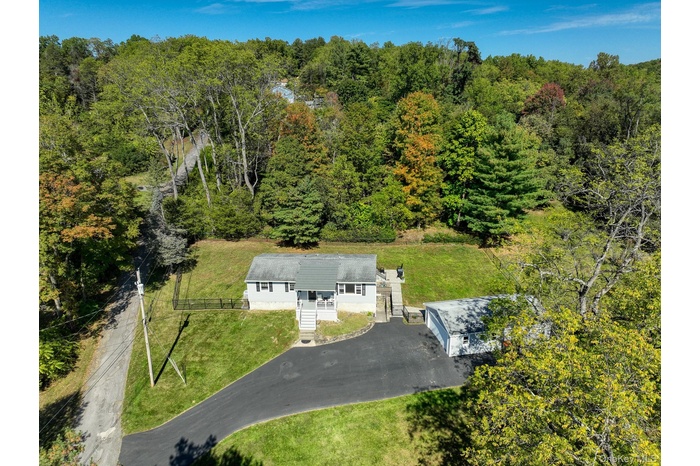 View of subject property with a forest
