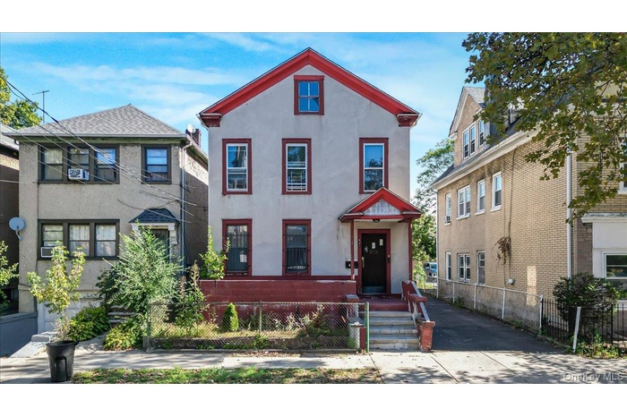 View of front of house with a fenced front yard and stucco siding