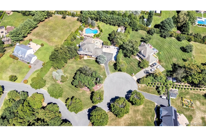 Drone / aerial view of a pool