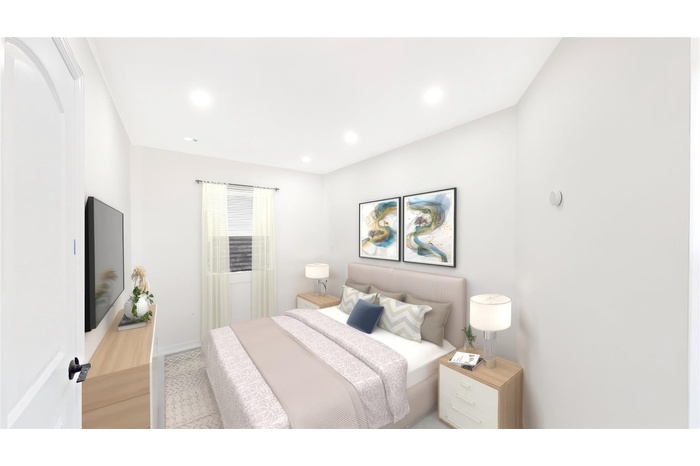 Bedroom with recessed lighting and light wood-style flooring