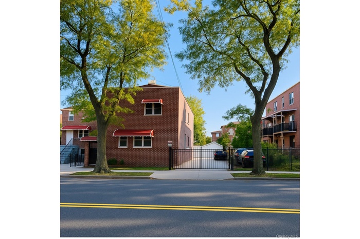 View of side of property featuring a gate and brick siding