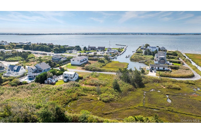 Aerial view of residential area with a nearby body of water