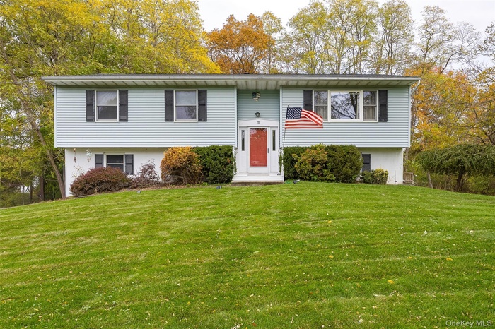 Bi-level home with a front lawn