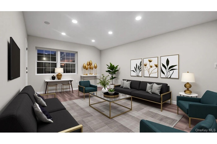 Living room featuring recessed lighting and light wood-type flooring