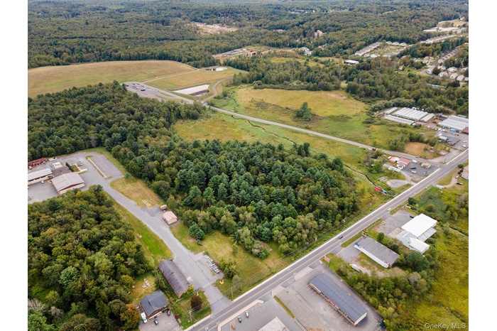 Aerial view of a heavily wooded area