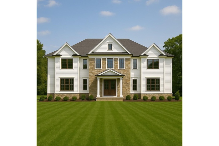 View of front of house with stone siding and a front yard