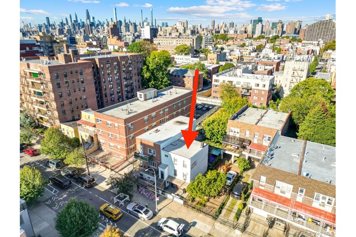 Drone / aerial view of city skyline