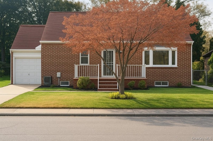 View of front of house featuring brick siding, driveway, and an attached garage
