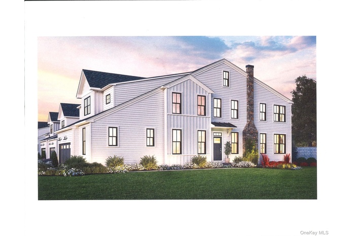 View of front of home featuring a chimney, a front yard, a garage, and board and batten siding