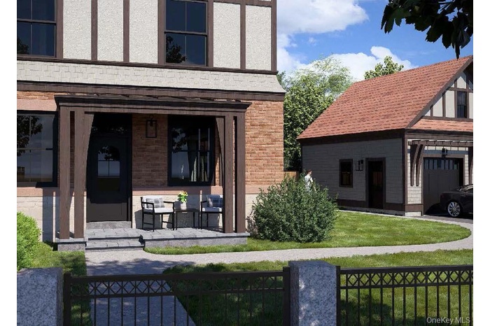 Property entrance featuring brick siding