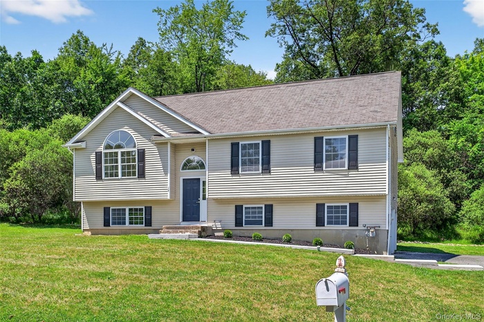 Bi-level home with a front lawn