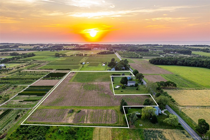 Aerial view at dusk with a rural view