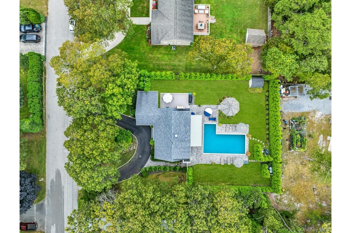 Drone / aerial view of a pool