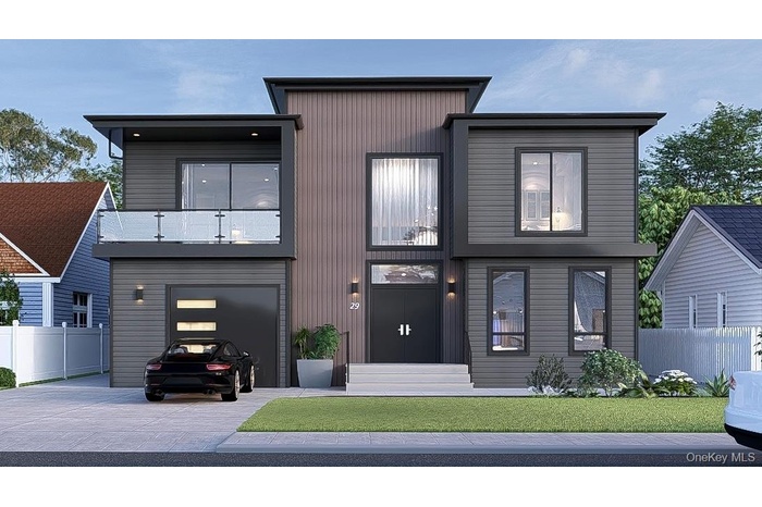 Contemporary house with driveway and a balcony