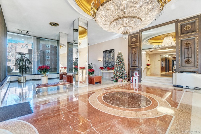 Community lobby with floor to ceiling windows