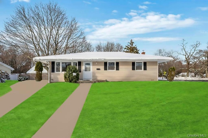 Ranch-style home with a chimney