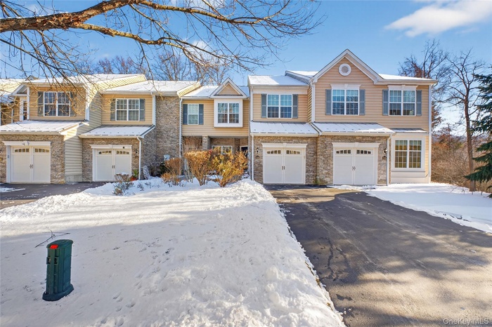 Traditional-style home with stone siding, a garage, and driveway