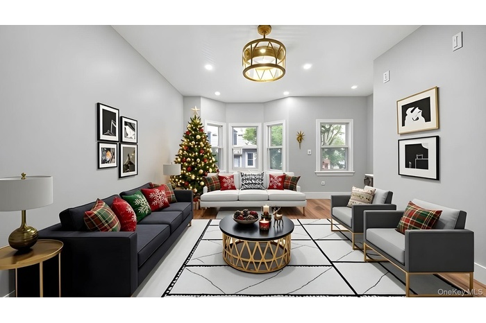 Living area with recessed lighting and wood finished floors