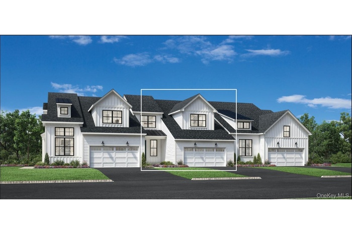 Modern farmhouse featuring a front yard, driveway, roof with shingles, and board and batten siding