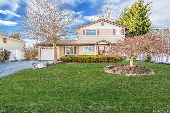 Traditional-style home featuring driveway, a garage, and a chimney