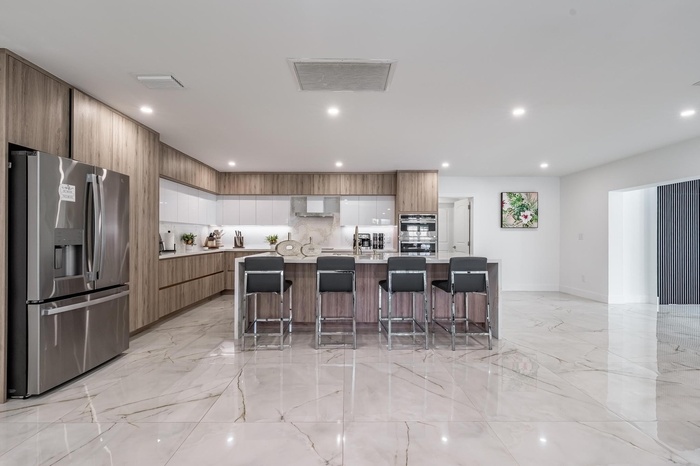 Modern kitchen with stainless steel appliances