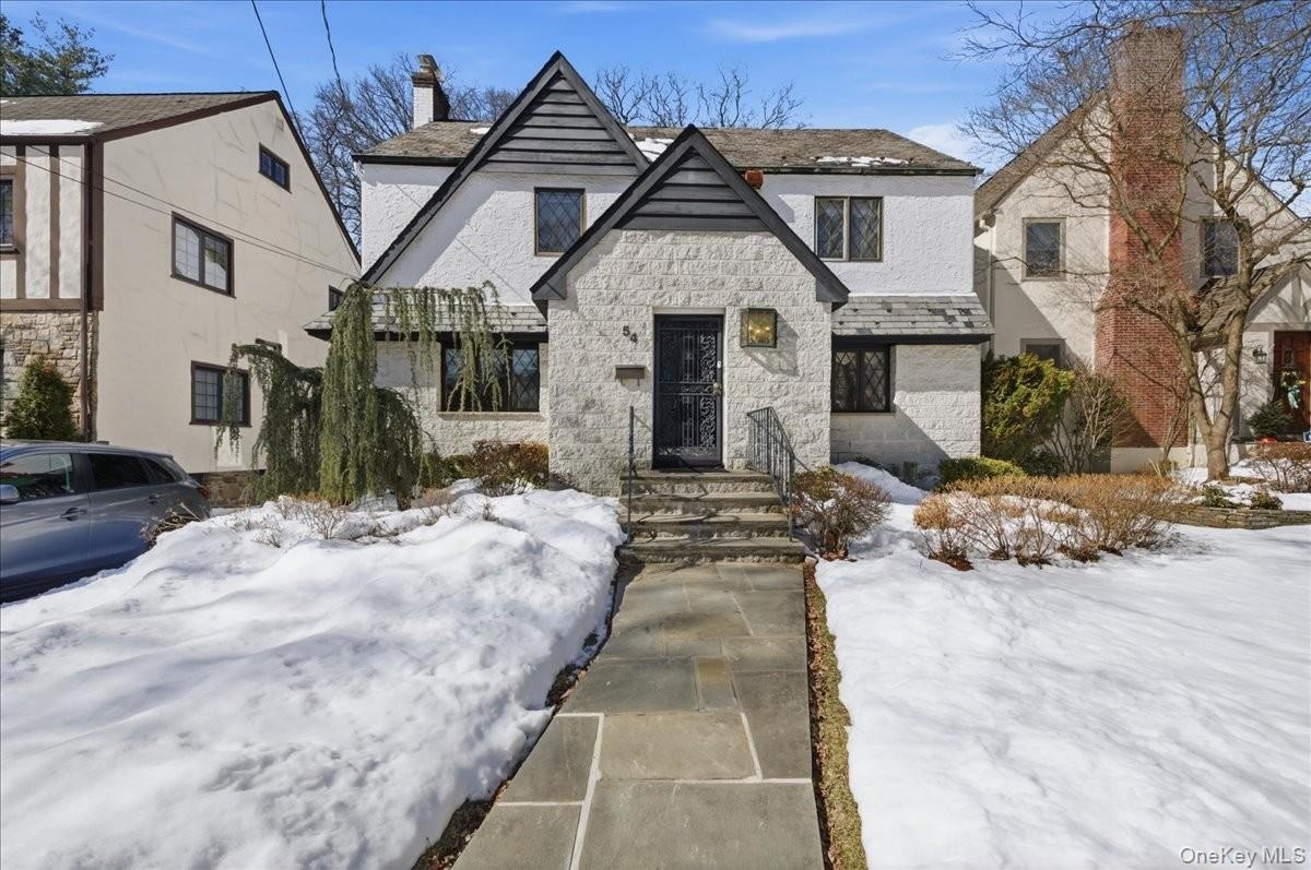 Front exterior, slate walkway
