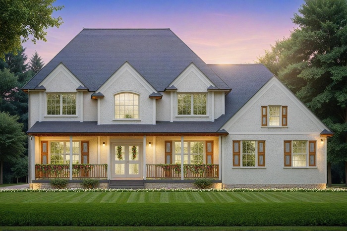Rear view of property featuring a lawn and a porch