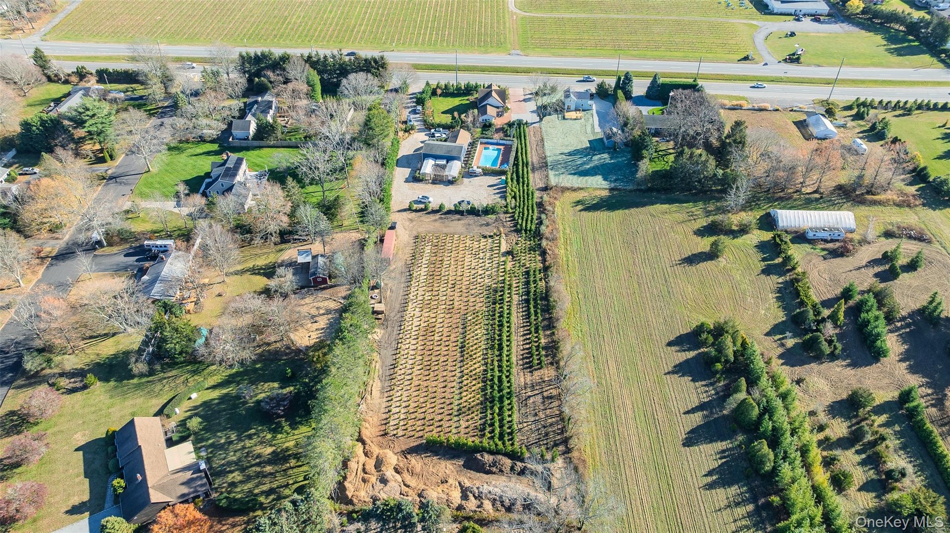 Aerial overview of property's location featuring extensive farmland and rural landscape
