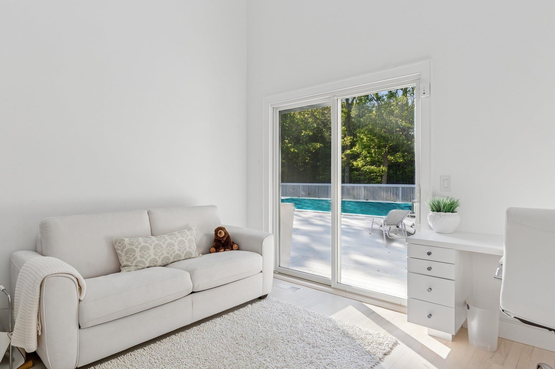 Living room with light wood-type flooring