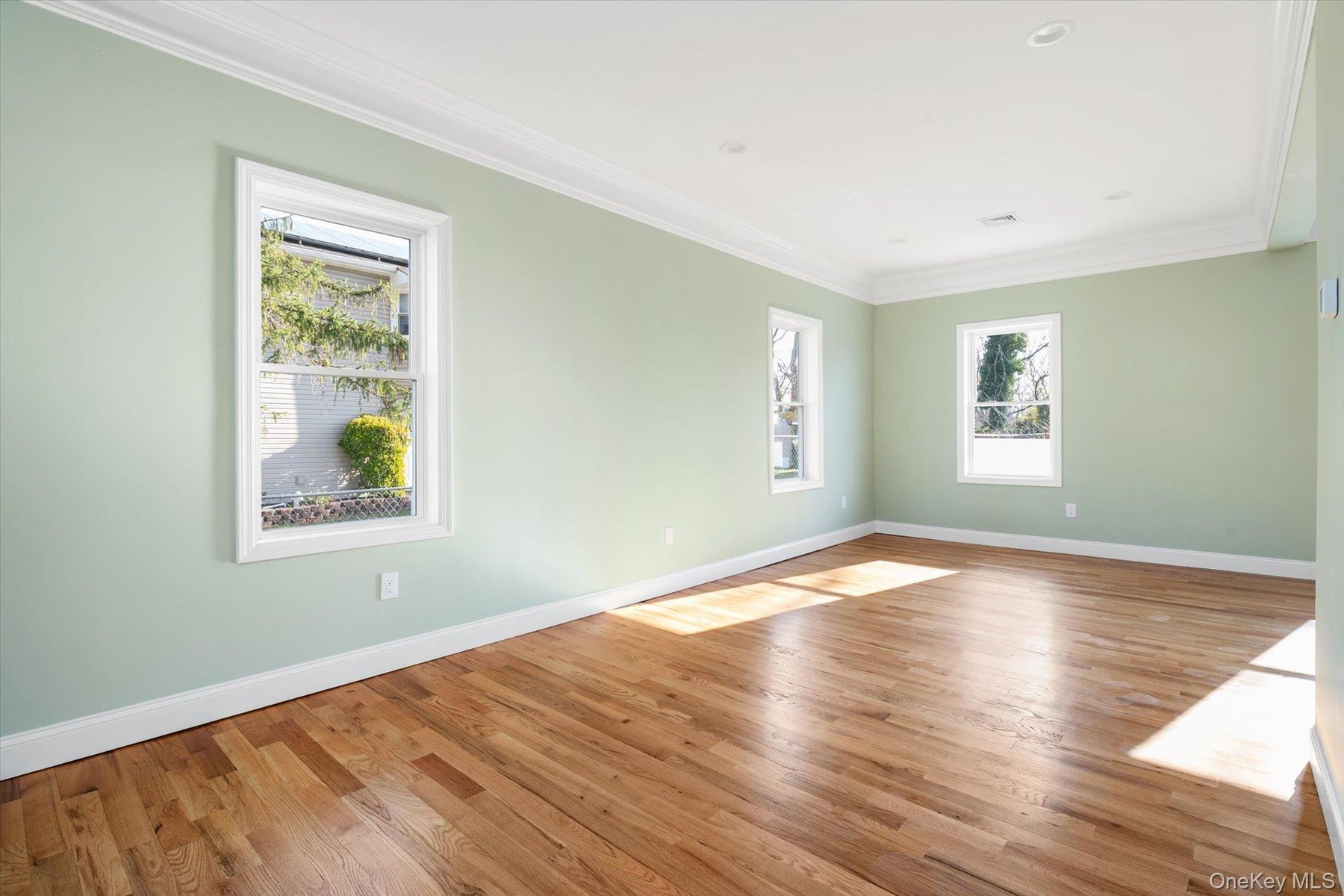 Unfurnished room featuring ornamental molding and light wood-type flooring