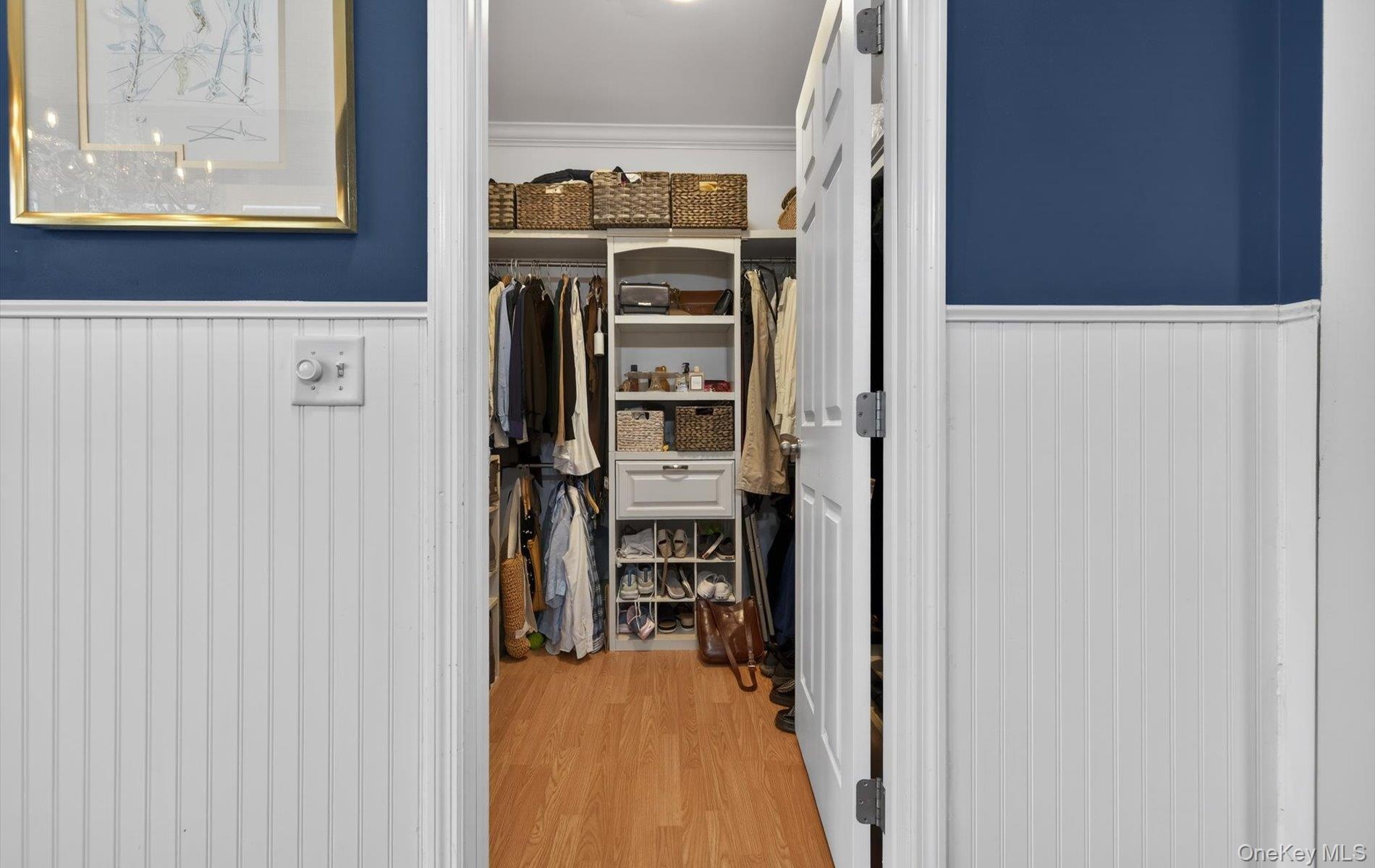 Walk in closet featuring light wood-style floors