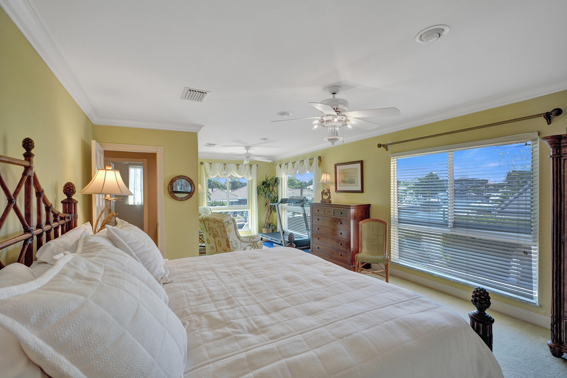 Master suite offers great views looking down the canal