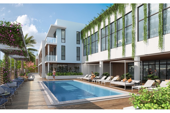 RESORTS STYLE SWIMMING POOL SURROUNDED BY BEAUTIFUL STONE, WOOD, & LUSH GREENARY