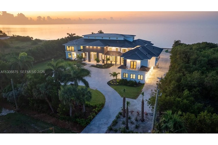 twilight aerial from street entrance