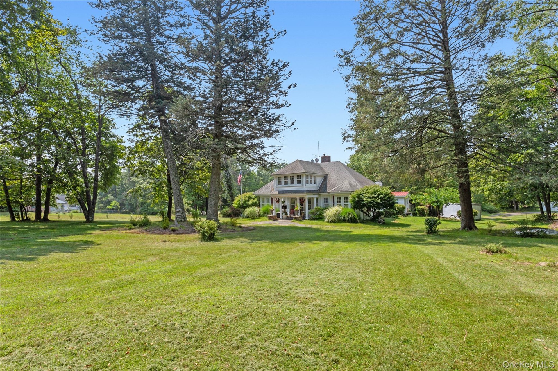 View of grassy yard featuring view of scattered trees