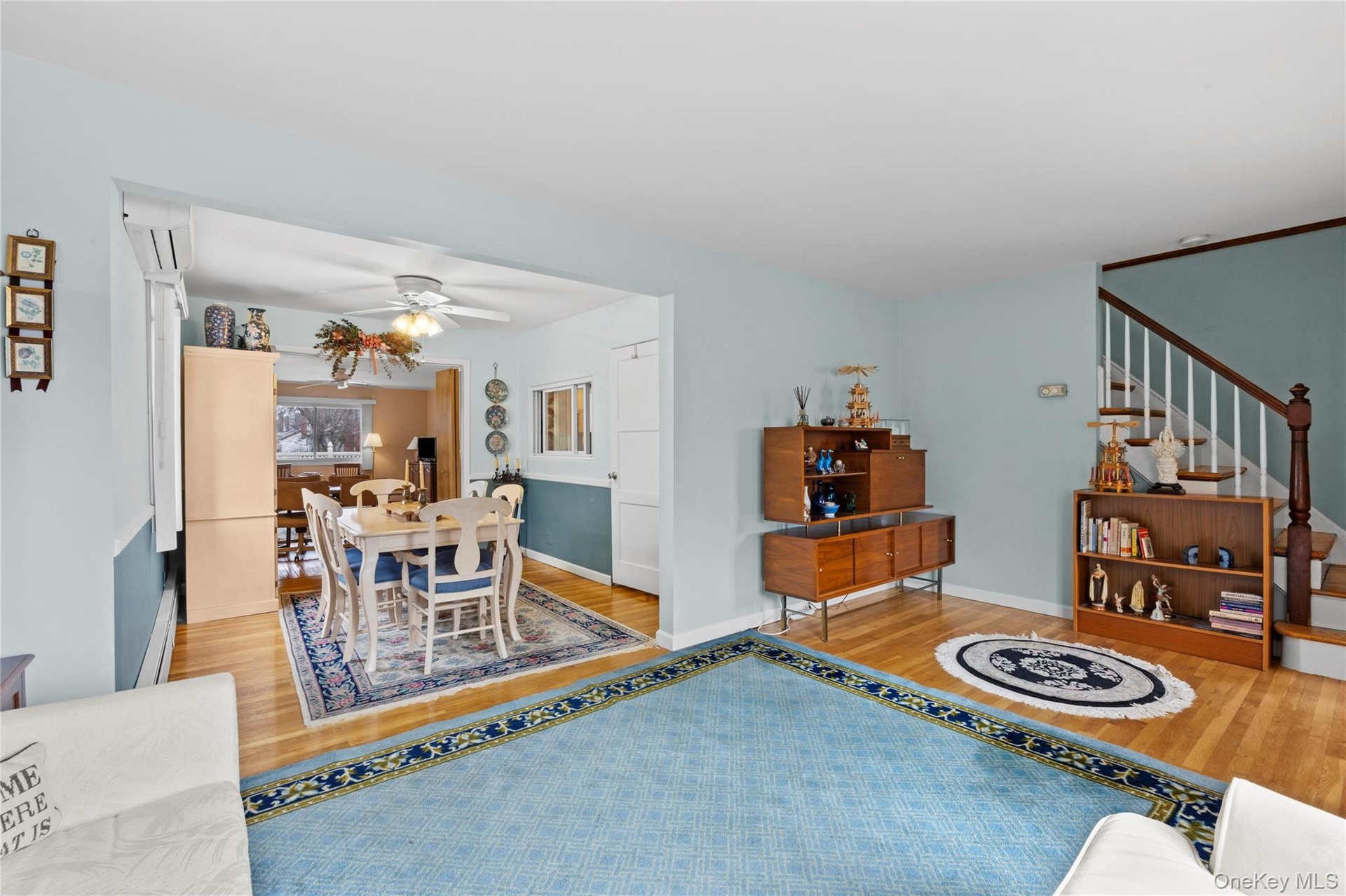 Living room flows into dining room