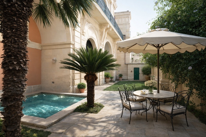Private garden view with pool