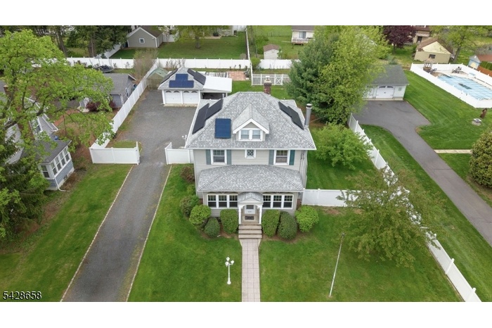 Aerial, fenced-in yard