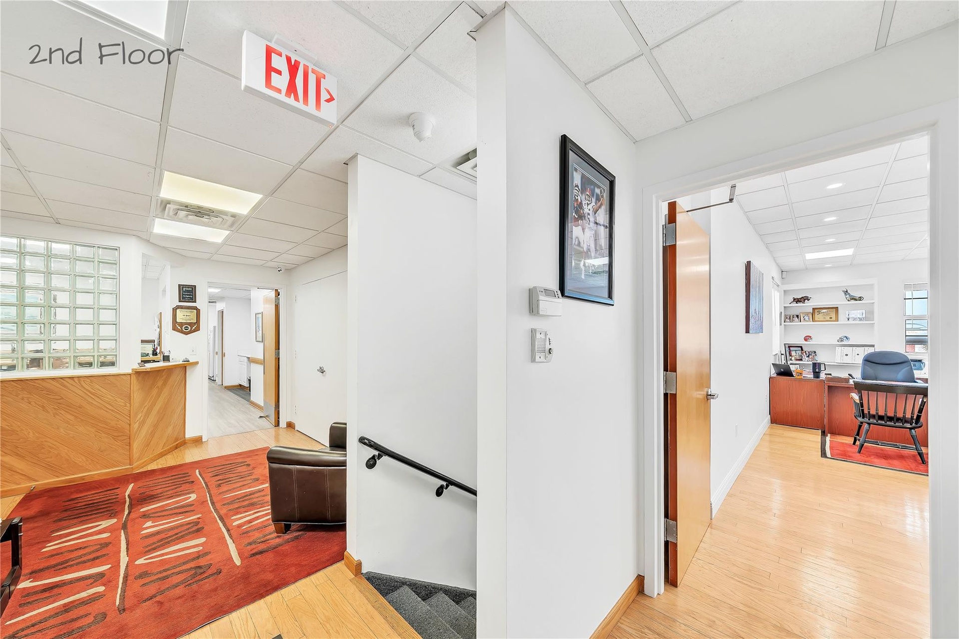View of Executive Suite 1 towards Lobby, Stairs and Hallway (looking west)