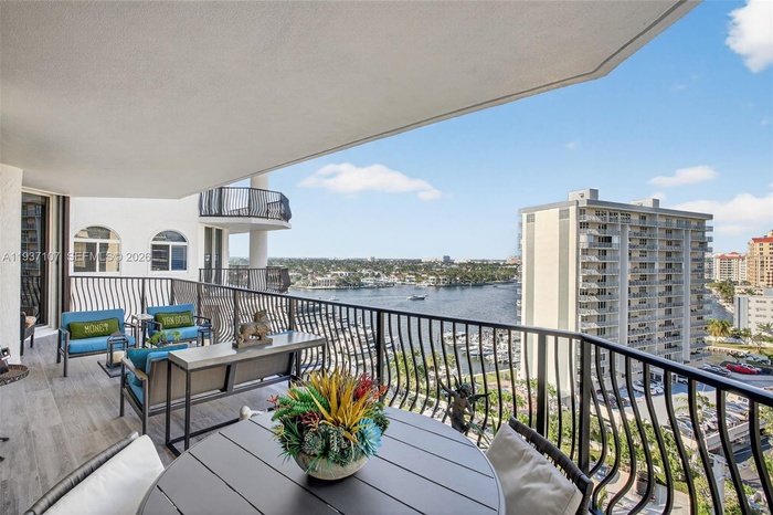Actual balcony. New plank wood look tile flooring. Expansive balcony w/ room for dining, lounge seating and electric grill. With gorgeous water views.