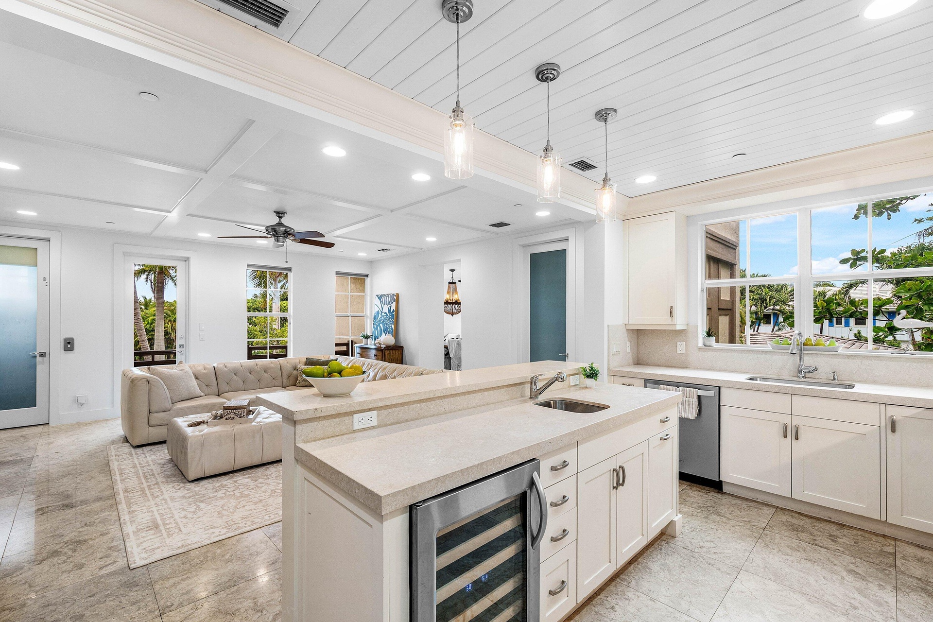 Open floorplan kitchen and living spaces.
