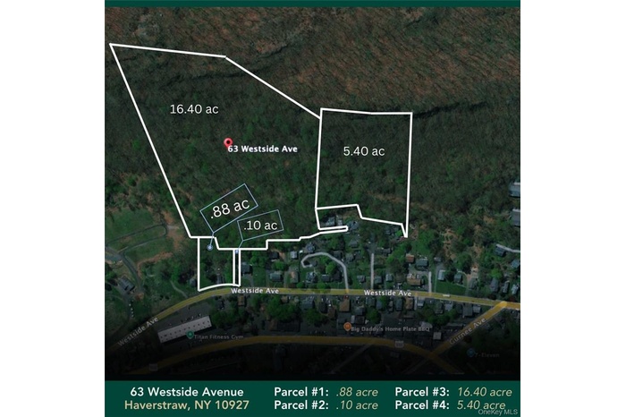Map of Lots. Note that the 0.88-acre lot is not a part of the sale, but is negotiable.