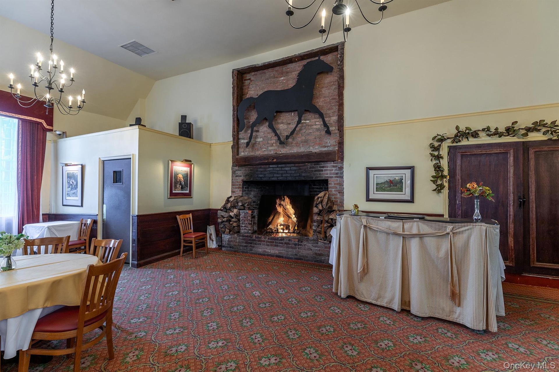 Banquet Hall anchored by an impressive fireplace