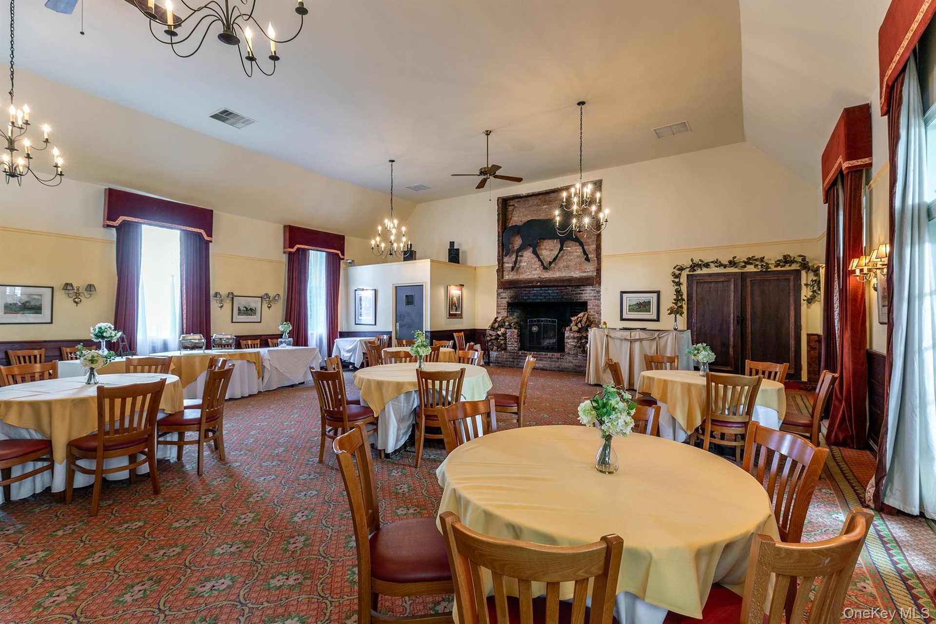 Banquet Hall anchored by an impressive fireplace