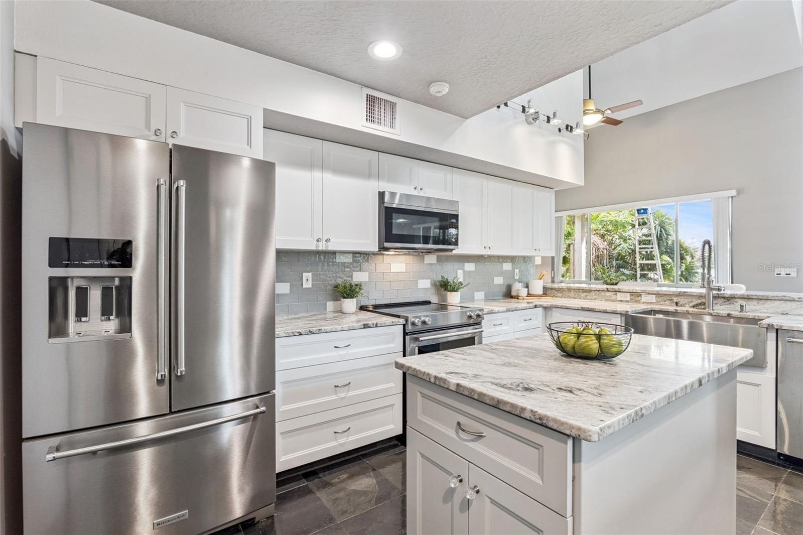 Massive marble slab breakfast bar