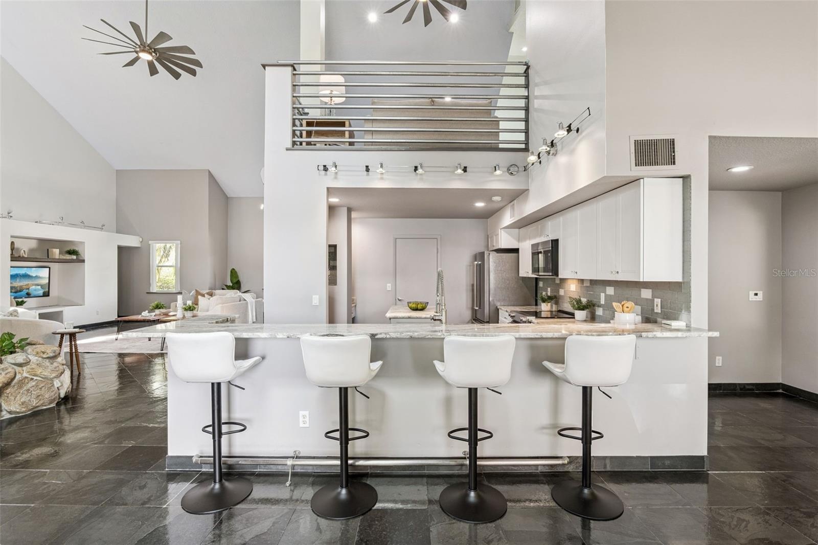 Massive marble slab breakfast bar