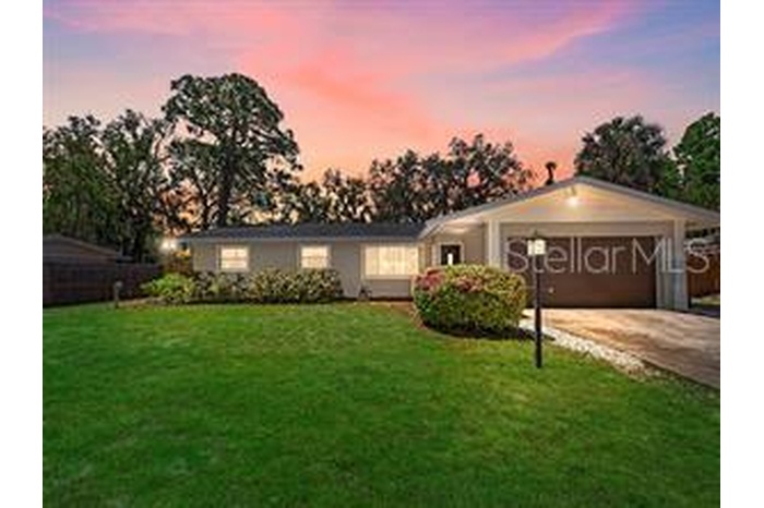Front elevation at sunset