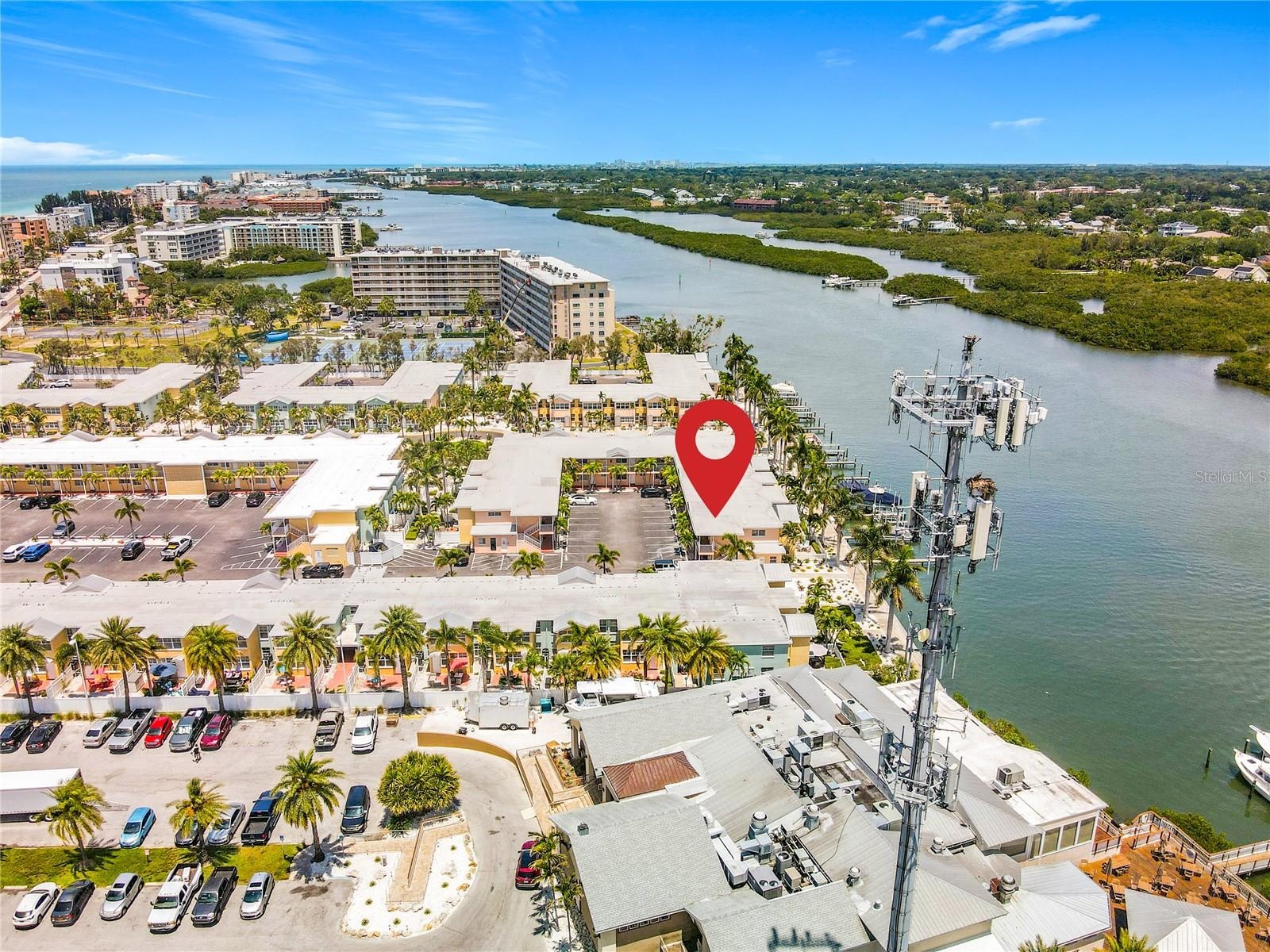 This aerial view shows the great location of this unit, overlooking the Intracoastal Waterway