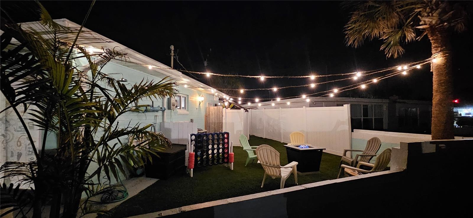 Side yard with fire pit