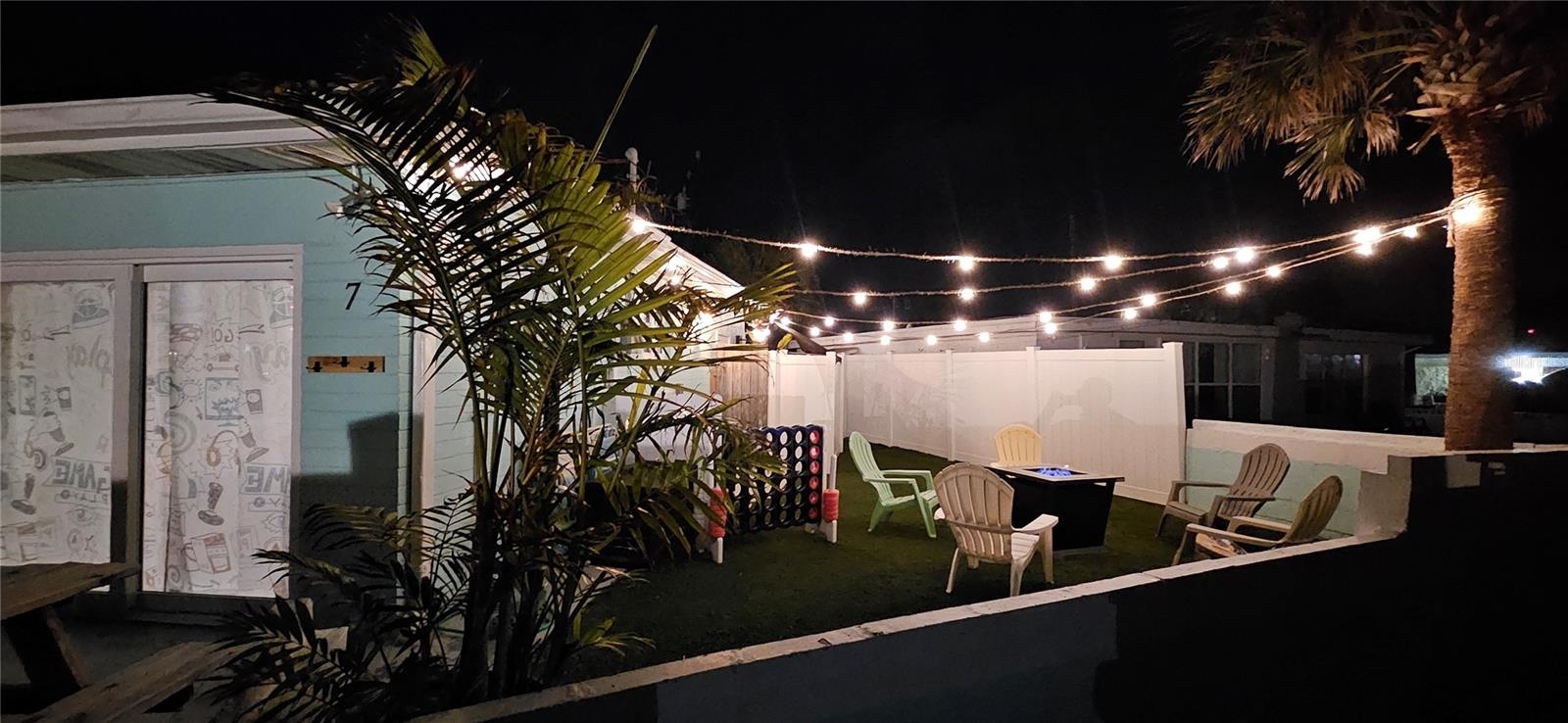 Side yard with fire pit